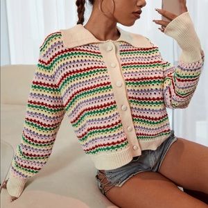 Striped Pattern Button Front Cardigan